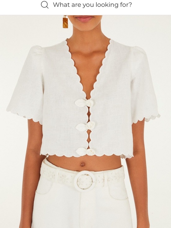 FARM Rio Tops - FARM Rio Off-White Roses Scalloped Artisanal Top